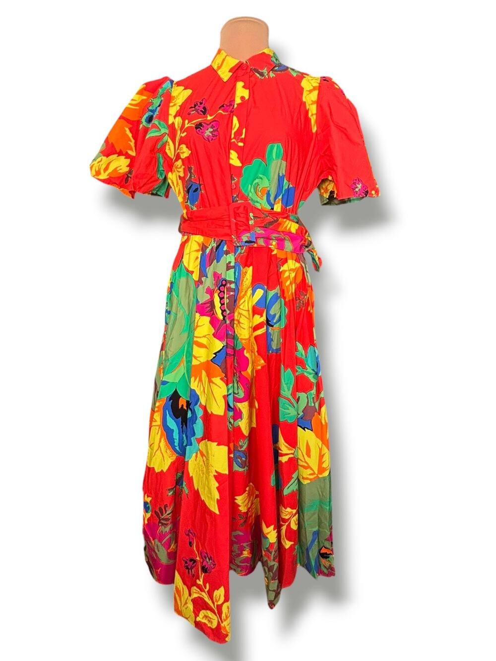 Christopher John Rogers x Target Red Floral Belted Shirt Dress Puff Sleeve New